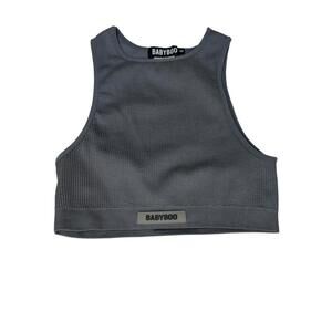 Babyboo Crop Tank Size XS Black High Neck Sleeveless Racerback Logo Sporty